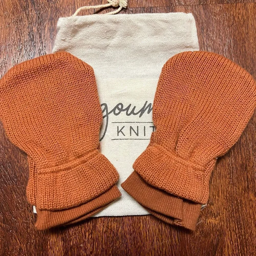 NEW Goumi Kids Clay Knit Mitts 3-6 mo Organic Cotton Orange Baby Gloves